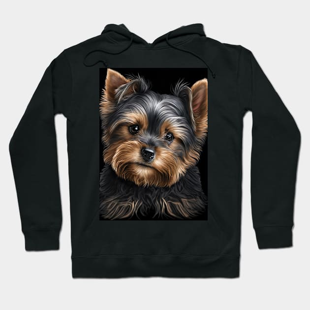 Super Cute Yorkshire Terrier Puppy Portrait Hoodie by KoolArtDistrict